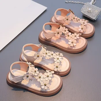 2023 Детски Сандали с Цветя Модел, Нова лятна обувки Принцеси за Момичета на не-хлъзгава Подметка