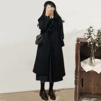 2023 Нов тренч, вълна палто, дамско зимно корейското модно черно дълго палто, утолщенное зимно палто, вълнена палто, паркове