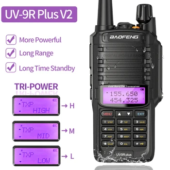 Baofeng UV-9R Plus V2 Преносима Радиостанция IP68 Водоустойчив Далечни разстояния Двухдиапазонная VHF UHF Мощна Ветчинная CB Радиостанция За Лов