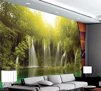 beibehang 3d тапети модни стенопис hd малък водопад зелен пейзаж на езерото сутринта на фона на потребителски копринени фотообои