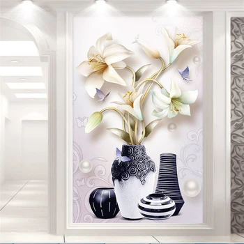 beibehang 3D триизмерна релефни орнаменти, лилия, на фона на коридора, стенни живопис, големи стенни тапети по поръчка