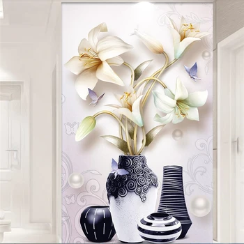 beibehang 3D триизмерна релефни орнаменти, лилия, на фона на коридора, стенни живопис, големи стенни тапети по поръчка