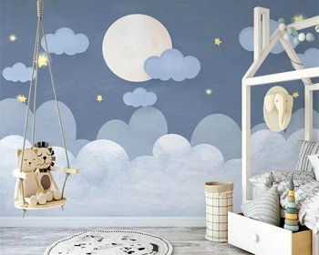 beibehang papel de parede, нови тапети за детска стая, ръчно рисувани в скандинавски стил, синия облак, звездното небе