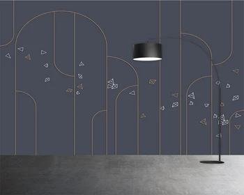 beibehang papel de parede Потребителски модерни минималистичные метални линия геометричен фон, с монтиран на стената лампа, луксозни тапети на геометрични