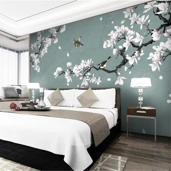 beibehang Потребителски тапети 3d стенопис бяла магнолия ръчно рисувани дръжка и цвете нов китайски фон за украса на стени