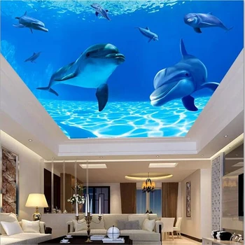 beibehang Потребителски тапети 3d син фантастичен подводен свят делфина фон за украса на тавана papel de parede 3d тапети