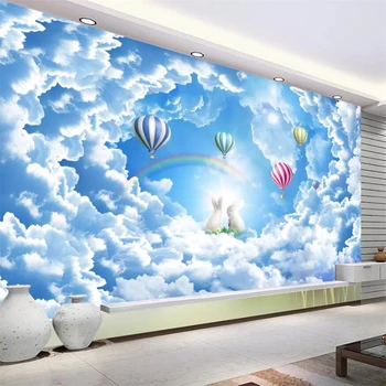 beibehang Потребителски тапети стенопис 3d облачен рай романтична заек синьо небе, бял облак мечта ТЕЛЕВИЗИЯ фон на стените, 3D тапети