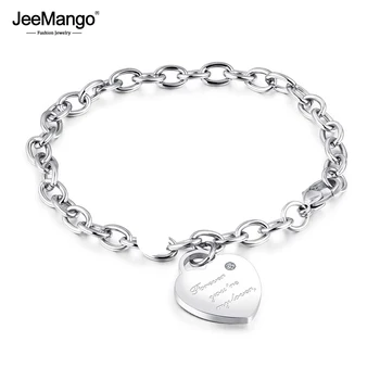 JeeMango модни гривни с висулки във формата на сърце от титан и неръждаема стомана цвят розово злато Женски модели Love Chain & Линк Bracelets JB18195