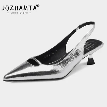 JOZHAMTA, размер 34-42, сандали, елегантни дамски обувки на среден ток, лятна дамски обувки от естествена кожа 2023 г., модерен ток-коте