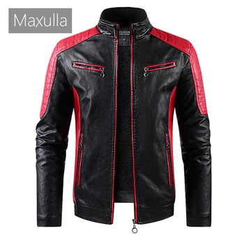 Maxulla, мъжки якета от изкуствена кожа, модерен мъжки градинска облекло в стил хип-хоп, мотоциклетни кожени палта, ежедневни руното топло кожено яке, мъжки дрехи