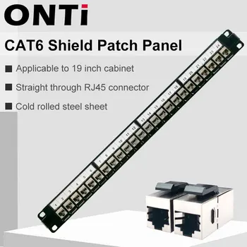 ONTi 24-port комутираща панел CAT6 Shield Конектор RJ-45, приложим към 19-инчов широк шкаф, мрежа за кабелна багажник на разпределителната рамка Ethernet
