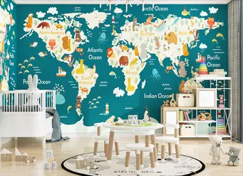 papel pintado de pared потребителски 3D тапети стенопис карта на света карикатура детска стая фон на стената papel de parede