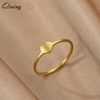 QIMING Годежни пръстени във формата на сърце миди от неръждаема стомана за жени, Пръстени изискани бижута, Пръстен с обещанието на пръст, подарък Bague