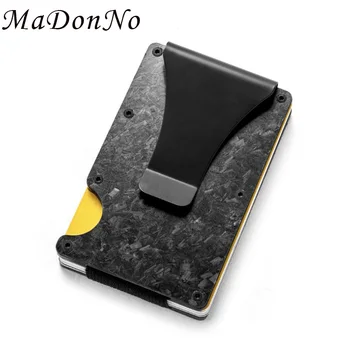 Rfid-държач за карти, изработени от въглеродни влакна, мъжки портмонета, Чанти за пари, тънък метален малък минималистичен портфейл, мъжки магически портфейл Walet, черен Портфейл от 2021 г.