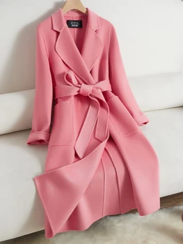 Rose двустранно вълна палто дамски дълга тънка елегантна зимно яке 2023