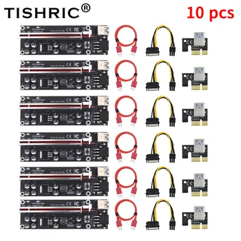 TISHRIC 10 бр. PCIE Странично 009S Плюс PCI 1X-16X удължителен кабел Адаптер USB3.0 6pin Кабел PCI-E Странично За GPU графична карта Миньор За майнинга