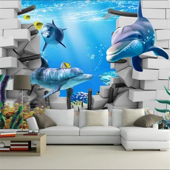 wellyu HD Подводен свят на 3D Стенни Голяма фреска на поръчка Зелени тапети papel de parede para quarto