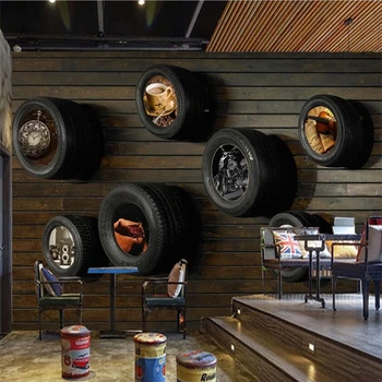 wellyu нови потребителски тапети 3d фотообои носталгия автомобилни гуми ТЕЛЕВИЗИЯ фон на стената дневна спалня ресторант 3D тапети