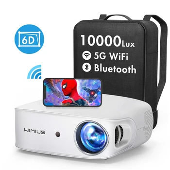 Wimius Native 1080P Преносим проектор 5G WiFi, Bluetooth, поддръжка на 4K проектори 550 ANSI, видео проектор за дома и на улицата, K7