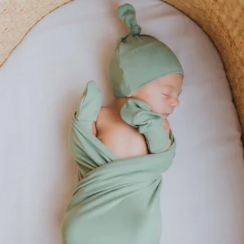Бебешки одеяла, ръкавици, детска шапчица, комплект от три елемента, супер меко трикотажное кърпа за свободни новородени от памук и полиестер