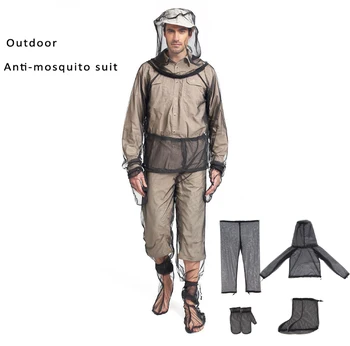 Външна дрехи от комари, 4 в 1, яке и панталони, ръкавици и калъфи за обувки, система за защита от комари, защита от комари