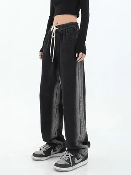 Дамски дънки Harajuku Y2k с завязками, гръндж, провиснал деним, японски модни панталони с прав штанинами, естетичен дизайн на улицата дрехи 2000-те години