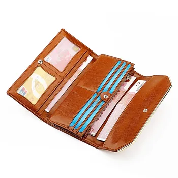 Дамски чанти, луксозни дамски портфейли от естествена кожа, модни дълги елегантни чанти за пари с притежателя на карти, джоб за монети CU185