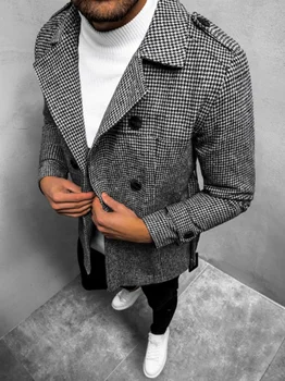 Двубортный яке в клетката средна дължина, модно мъжко палто 2023, ново палто, мъжки тренч, индивидуално мъжко палто