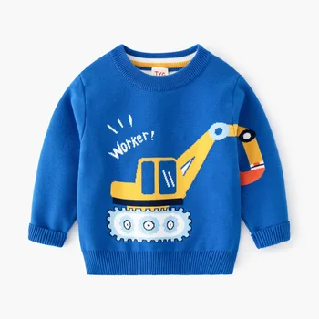 Детски пуловер, зимни новост, двупластова памучен трикотажная тениска за момчета, детски пуловер с дълги ръкави, топли топ с модел на багер