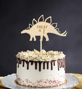 Дървена поставка за торта с динозавром за рожден ден, Стегозавр, потребителско име и възраст, Дървена поставка за торта