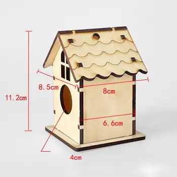 Дървена Птица Къща, Недовършена само В разглобено формата на Птичья Клетка за Бродерия Създаване на Детска Развивающей Играчки Събрани Размер 8х8,5x11,2 см