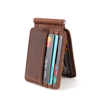 Кожена чанта за карти с клип под формата на долар Crazy Horse PI, мультикарточная чанта за лична карта, калъф за карти, rfid, чанта за събиране на крави