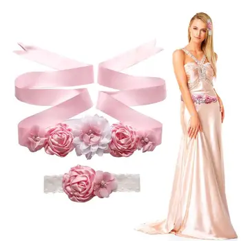 Колан-кушак с цветя модел за момичета, Колан с Цветя Модел и Перли за Бременни, шапки, за рокли на тема 