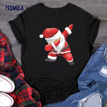 Коледна тениска YESMOLA за Жени, Тениска с принтом Дядо Коледа от Картун 2021, Весела Коледа, Дамски Эстетичная Ежедневни риза с къси ръкави