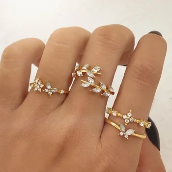 Комплект пръстени с бохемски геометричен кристал, любовно сърце, Пеперуда, Звездата, Луната, пръстени за жени, модни бижута, очарователни вечерни сватбени подаръци