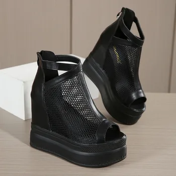 Корейската версия на супер високи класически пинеток с рибено уста, ботуши на висок ток, модни дамски сандали 14 см