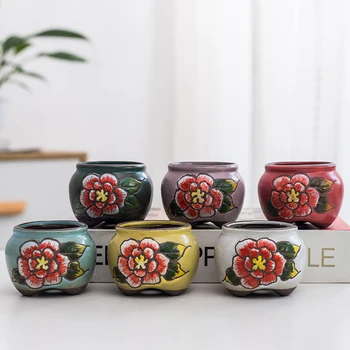 Корейски мини-гърне с ръчно рисувани за Сочни цветя, Ретро керамичен басейн за палеца, Зелено растение в саксия за дома, Балкон, Творчески Градина