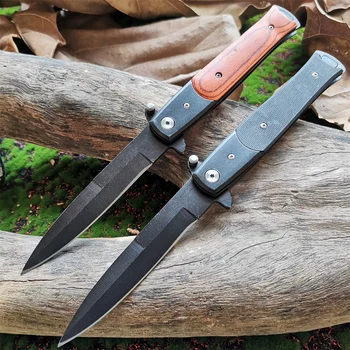 Креативен тактически сгъваем нож от неръждаема стомана с дървена дръжка за лов, къмпинг и приключения в джунглата