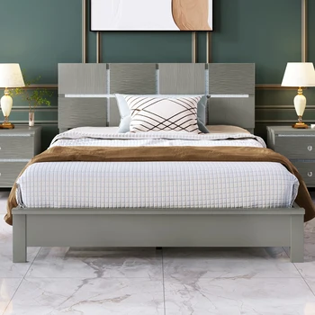 Легло-платформа за цвят шампанско сребрист цвят, рамка и дръжка от едно каучуково дърво, размер Queen
