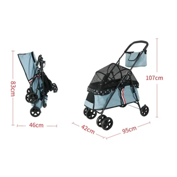 Лесно сгъваема количка за кучета малки и средни по размер, градинска переноска за кучета и котки с увреждания или ранените