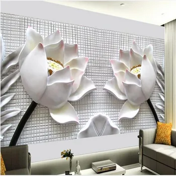 мащабни стенописи wellyu по поръчка, с високо качество триизмерни релефни тапети с изображение на лотос, на фона на телевизор, тапети за стени