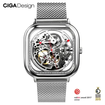 Механични ръчни часовници CIGA DESIGN Унисекс с виртуален скелет от неръждаема стомана 316L самостоятелно ликвидация, напълно кухи механични ръчни часовници