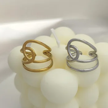 Модерен сребърен пръстен с геометрична многопластова линия за жени, елегантни сватбени бижута за булката, които алергии