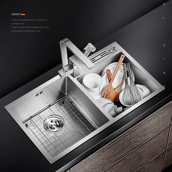 Модерна мивка Двойна мивка Кухненска мивка от неръждаема стомана Домакински мивка ръчно изработени Кухненска мивка-Кухненско оборудване от неръждаема стомана