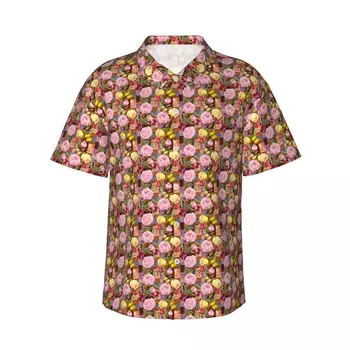Мъжка риза Ежедневни божури, на розови цветя и ириси, блузи с къс ръкав, риза с ревери, лятна мъжка риза