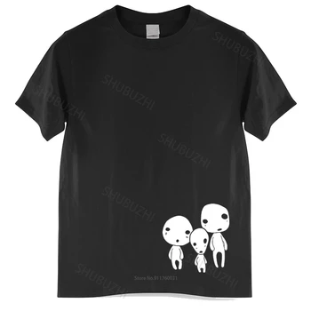 Мъжки луксозен памучен тениска Mononoke Forest People Family Spirit Кодама Миядзаки, черна тениска, Свободни топове за него тениска