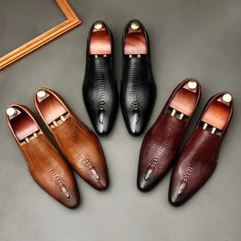 Мъжки обувки за сватба-Oxfords Ръчно изработени, Черно, Каки, с Перфорации тип 