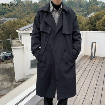 Мъжки тренч, demisezonnyj дълго безплатно яке, големи размери на M-3XL, двубортный монофонични ветрозащитный костюм, градинска облекло в корейски стил, моден