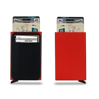 Мъжки тънки алуминиеви портфейли унисекс с еластична задната чанта, стойка за кредитни карти, мини-RFID-портфейл, автоматичен калъф за регистрирани банкови карти