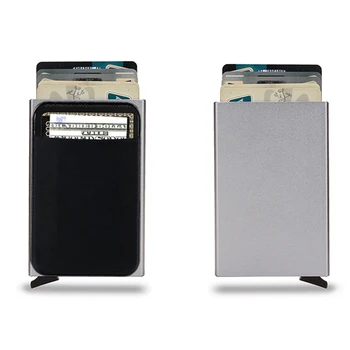Мъжки тънки алуминиеви портфейли унисекс с еластична задната чанта, стойка за кредитни карти, мини-RFID-портфейл, автоматичен калъф за регистрирани банкови карти